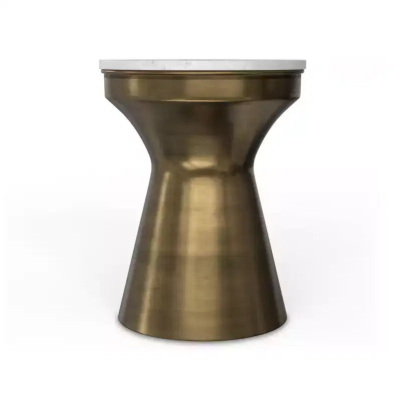 Tavolino Rotondo in Metallo con Piano in Marmo Bianco e Base in Ottone Antico, 35,5 cm L x 45,7 cm H - Completamente Assemblato