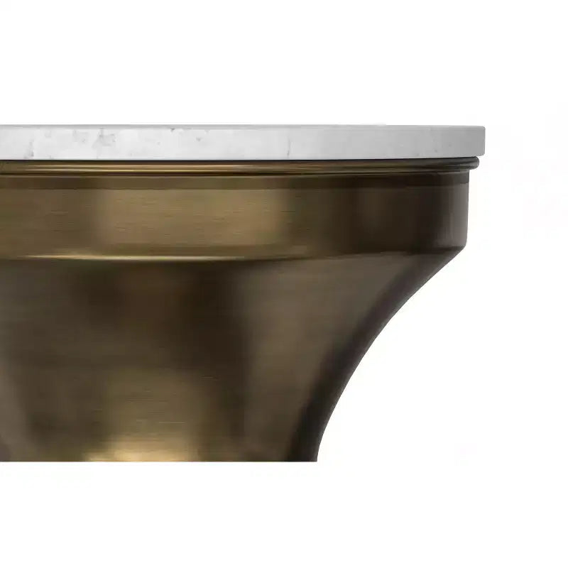 Tavolino Rotondo in Metallo con Piano in Marmo Bianco e Base in Ottone Antico, 35,5 cm L x 45,7 cm H - Completamente Assemblato