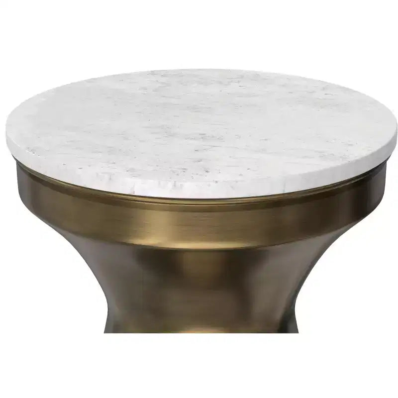 Tavolino Rotondo in Metallo con Piano in Marmo Bianco e Base in Ottone Antico, 35,5 cm L x 45,7 cm H - Completamente Assemblato