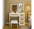 Vanity Desk, Makeup Vanity Desk with Mirror and Adjustable LED Light, Storage Space with 4 Drawers and 2 Tiers of Open Shelves for Bedroom White