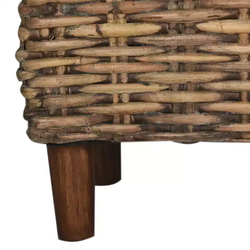 Panca Rivestita in Legno di Mango e Rattan con Cuscino Rimovibile in Cotone, 2 Posti, 111,5 cm L x 37,5 cm P x 53,5 cm H - Bianco e Marrone