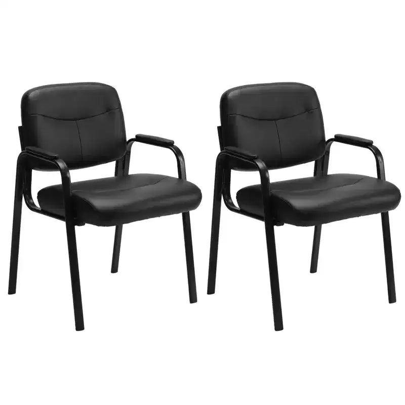 JIONJOY Black Office Guest Chair Leather Waiting Room Chairs Set of 2 | Black